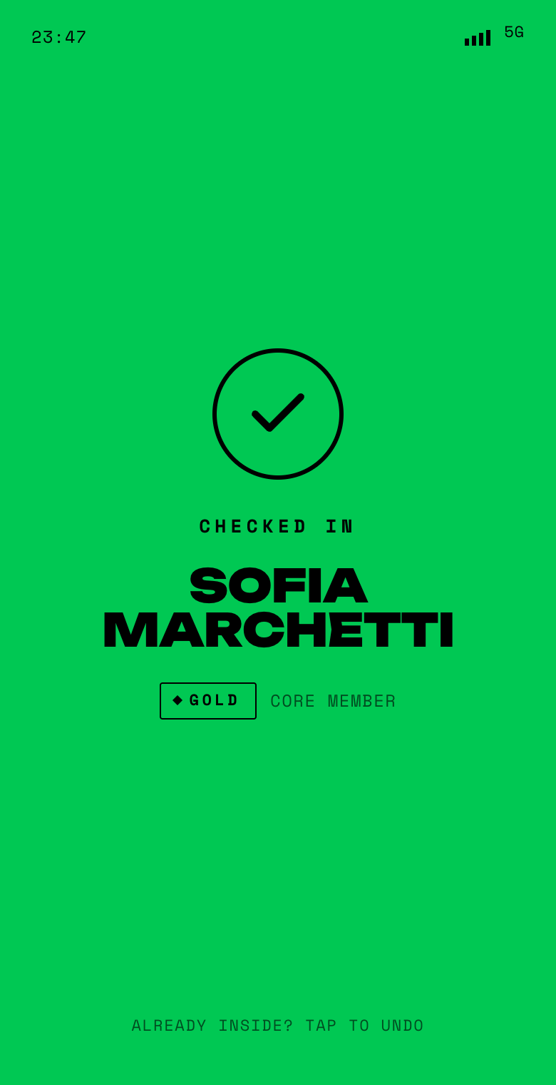 membrs staff app — member check-in scan at the door