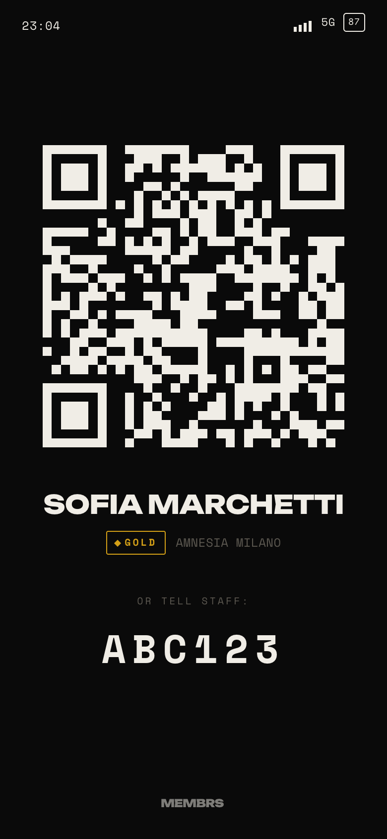 Entry QR — membrs app screen
