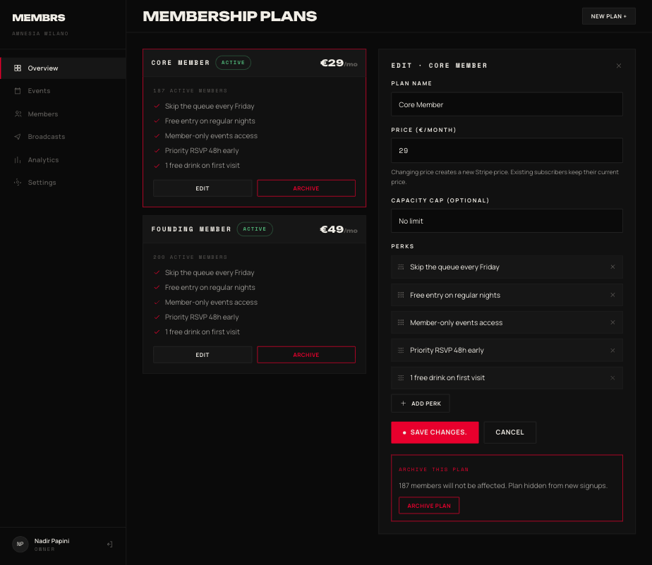Set up your plan — membrs dashboard